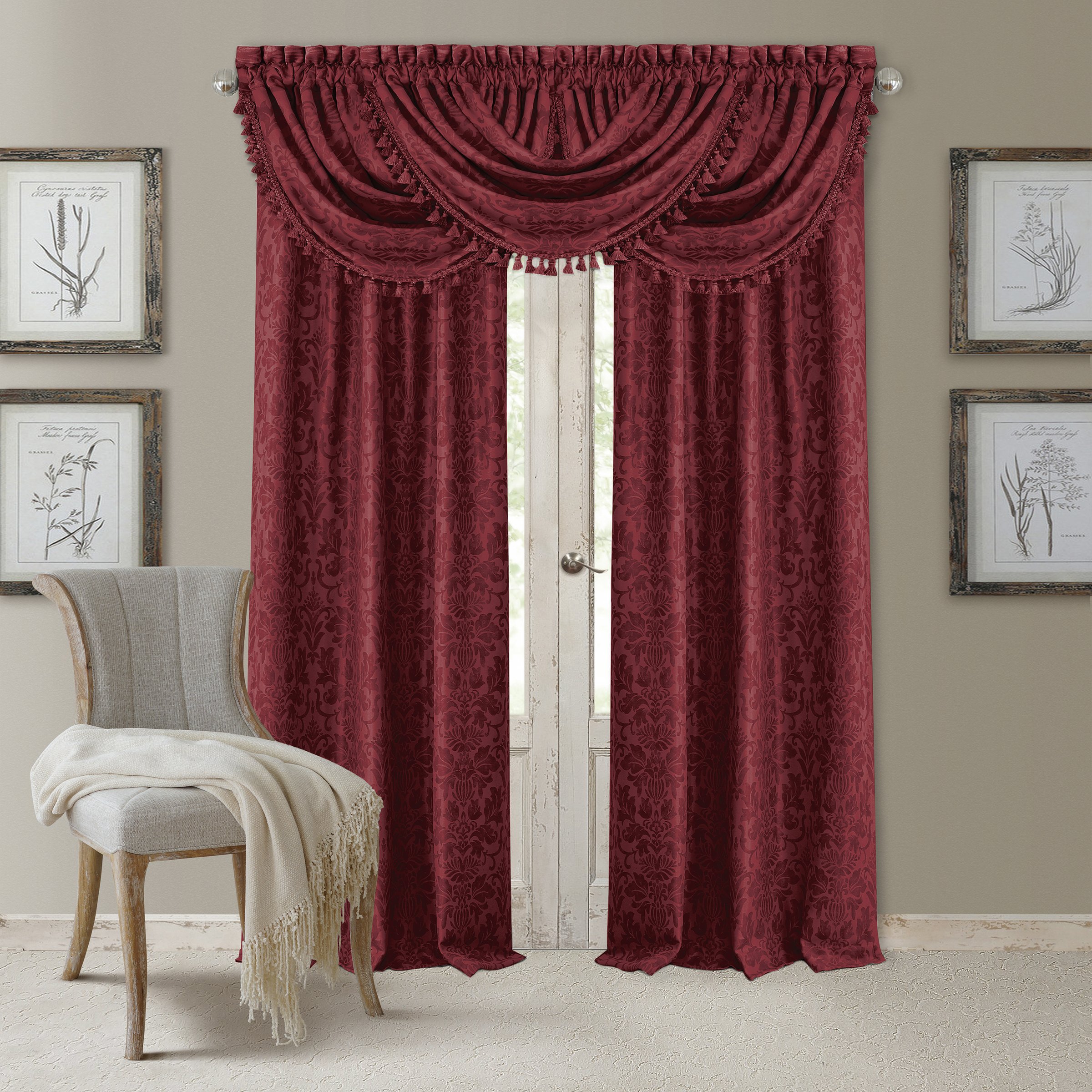 Elrene Home Fashions Blackout Rod Pocket/Back Tab Window Curtain Panel, Fabric, Rouge, 52 in x 36 in (1 Valance)