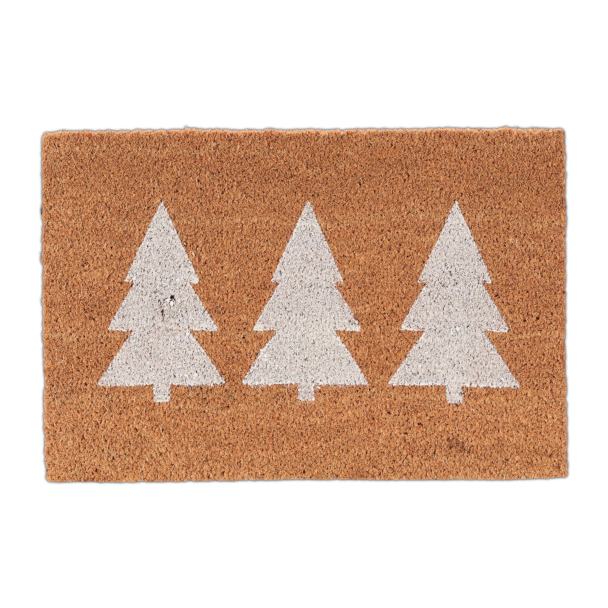 Relaxdays Felpudo Entrada, Diseño Pinos, 60x40 cm, Alfombrilla Puerta Antideslizante, Interior, Exterior, Natural/​Blanco