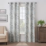 Martina Medallion Blackout Thermal Insulated Grommet Top Curtains for Bedroom, Single Panel, 40" x 84", Blue