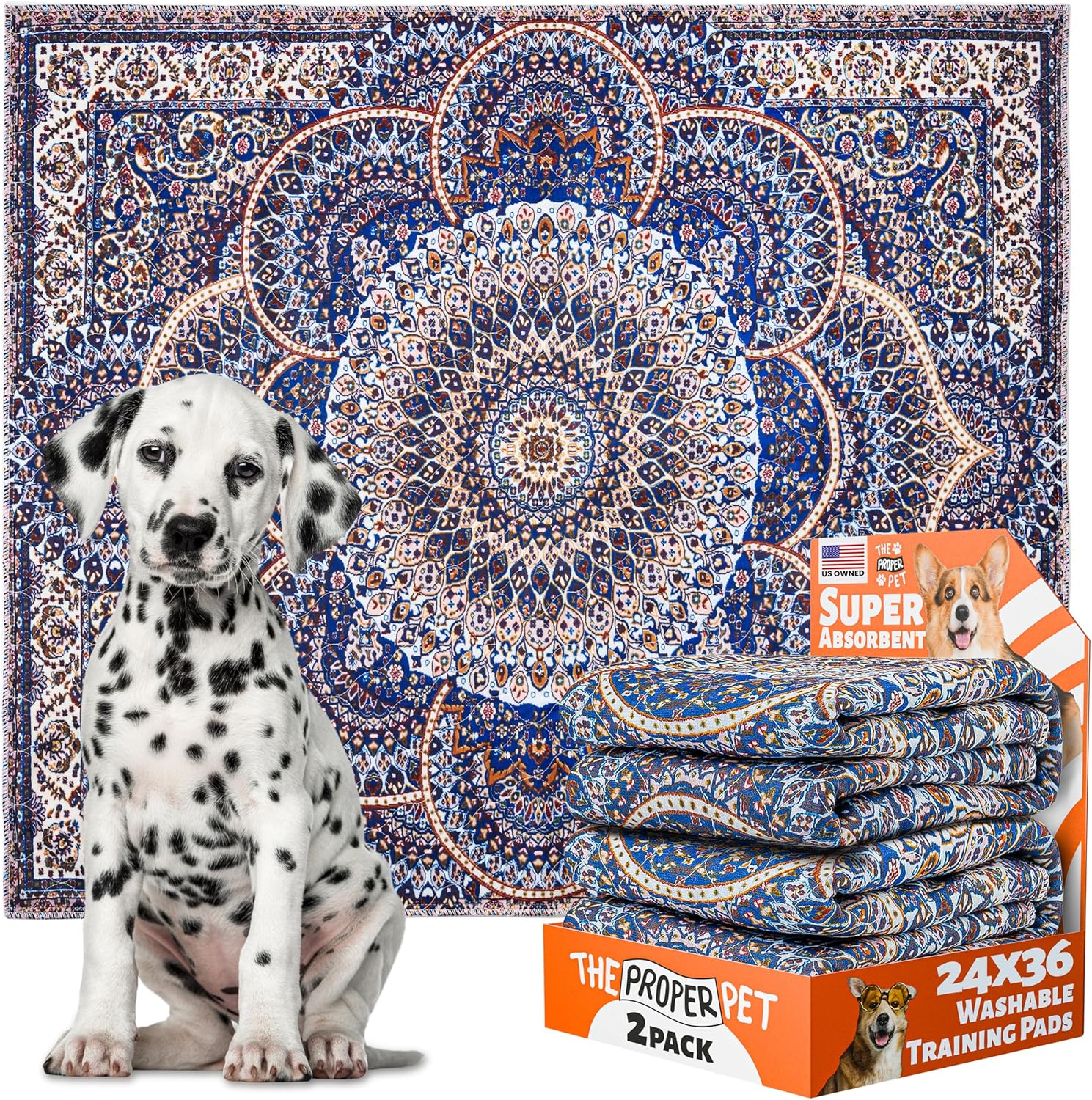 Super Absorbent Washable Pee Pads for Dogs 24x36 - 2Pack Reusable Puppy Potty Training Mats - Cloth Whelping Blankets - Waterproof, Urine Leak-Proof & Non-Slip for Playpen Floor Carpet Royal Blue 24x36