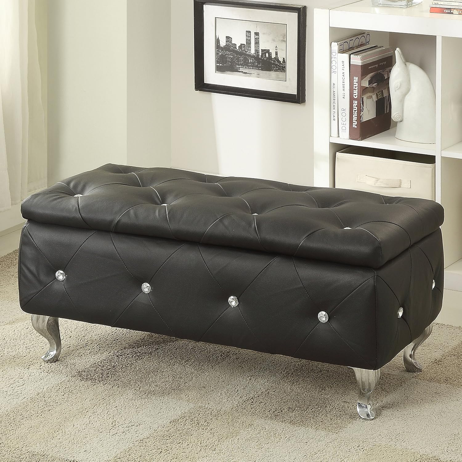 Crystal Tufted Storage Bench (Black)