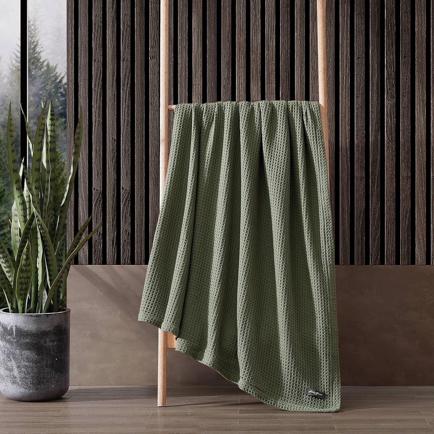 Eddie Bauer - King Size Blanket, 100% Soft Cotton Bedding with Waffle Weave Texture, 400 GSM, Throw Blanket for Couch or Bed (Green) - Image 7