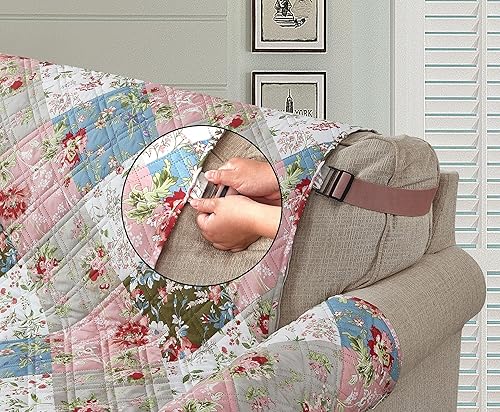 Miniatura 4 de Brilliant Sunshine Funda acolchada para sofá grande con diseño de flores de durazno y olivo, 70 pulgadas de ancho de asiento, protector de muebles