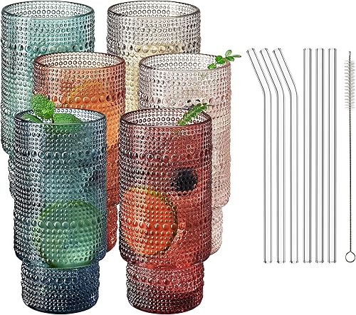 Miniatura 8 de Khen Vaso de hobnail rojo rubí | Juego de 6 | Cristalería vintage con diseño de burbujas de 11 onzas, vasos de agua con burbujas, vino, cóctel