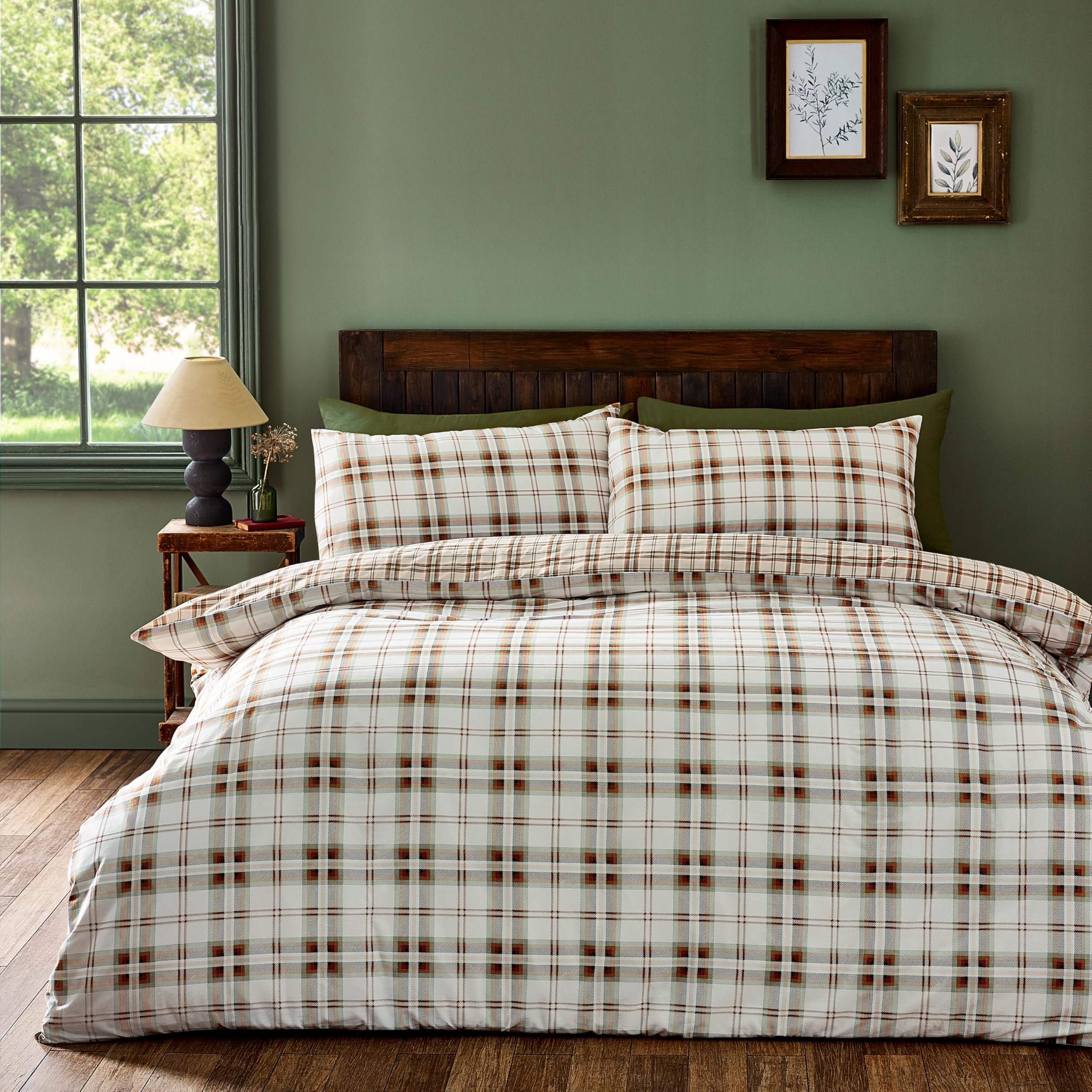 Catherine Lansfield Kelso Check Reversible King Duvet Cover Set with Pillowcases Burnt Orange