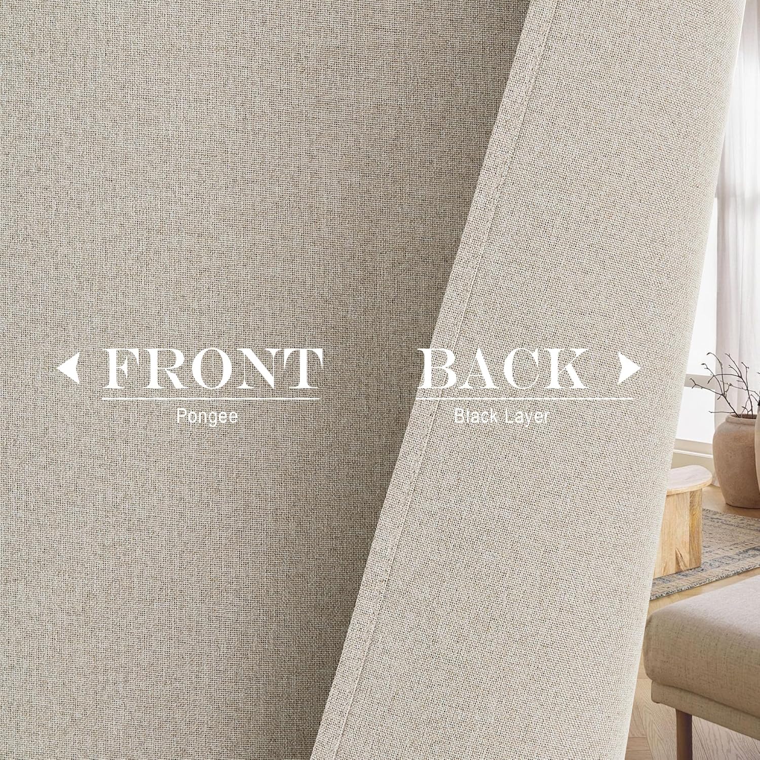 NICETOWN 100% Blackout Linen Door Window Curtains for French Door, Darkening Short Thermal Insulated Blinds for Kitchen Glass Window, W 26 x L 50, 1 Panel, Linen