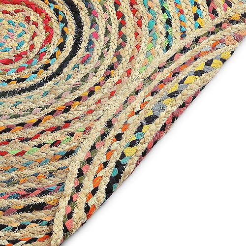 Vista 70 de REDEARTH · Alfombra redonda – Alfombra trenzada de yute natural de 6 pies – Alfombras de yute bohemio reversibles hechas a mano para dormitorio