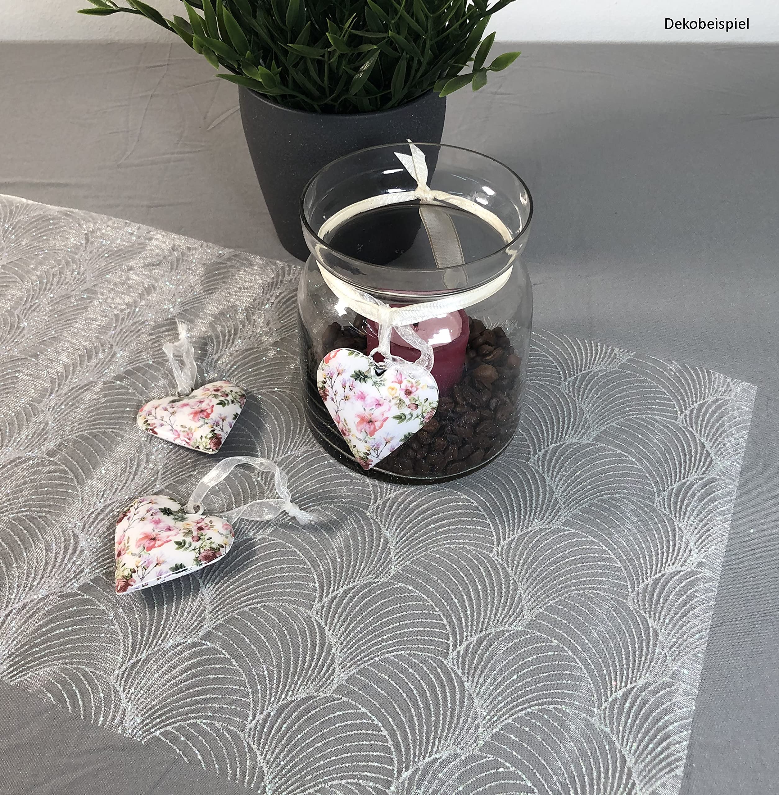Marzoon Organza tafelloper 28 x 300 cm transparante tafelloper smal tafelkleed met gouden glitterprint (groen patroon 1