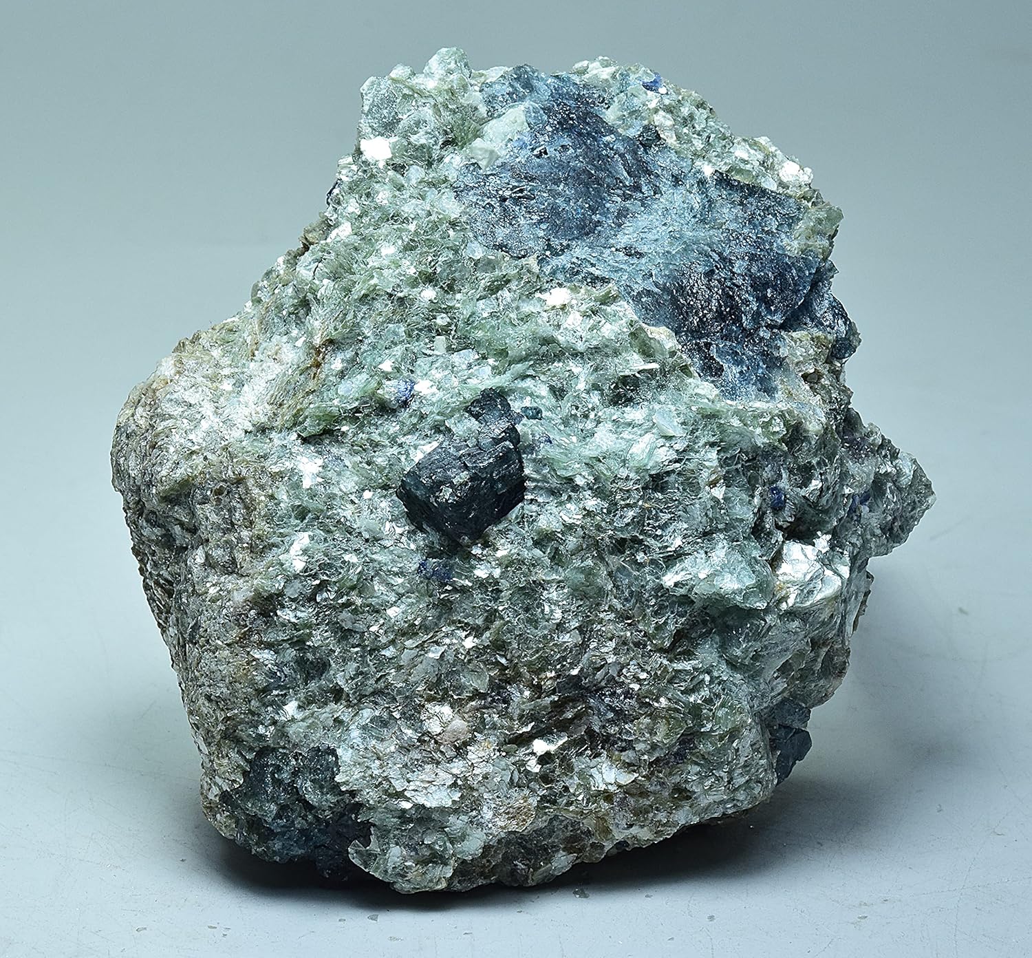 Rare Dravite Tourmaline Crystal W/Small Sapphire on Green Mica Matrix 248 Gram