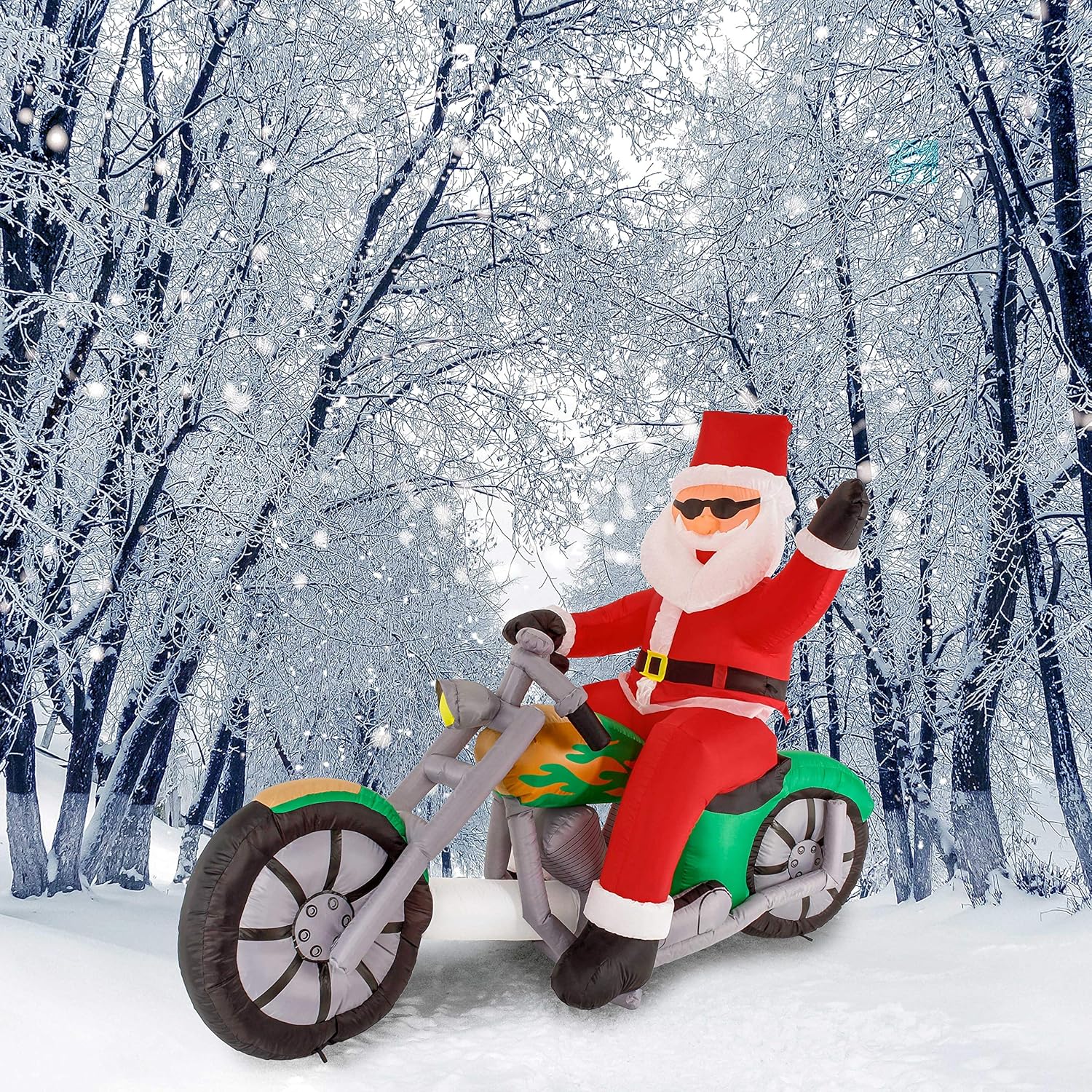 Christmas Masters 7.5 FT Long Inflatable Santa Claus Riding a Motorcycle with Hand Up Waving Hello LED Lights Indoor Outdoor Yard Lawn Decoration Cute Funny Chopper Xmas Holiday Party Blow Up Display