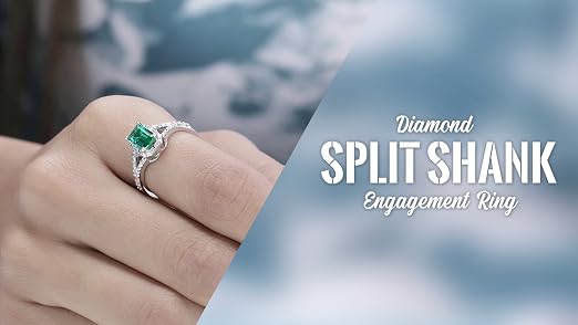 Dazzlingrock Collection 7x5mm Lab Emerald & Diamond Halo Split Shank Ring – 925 Sterling Silver Engagement Ring