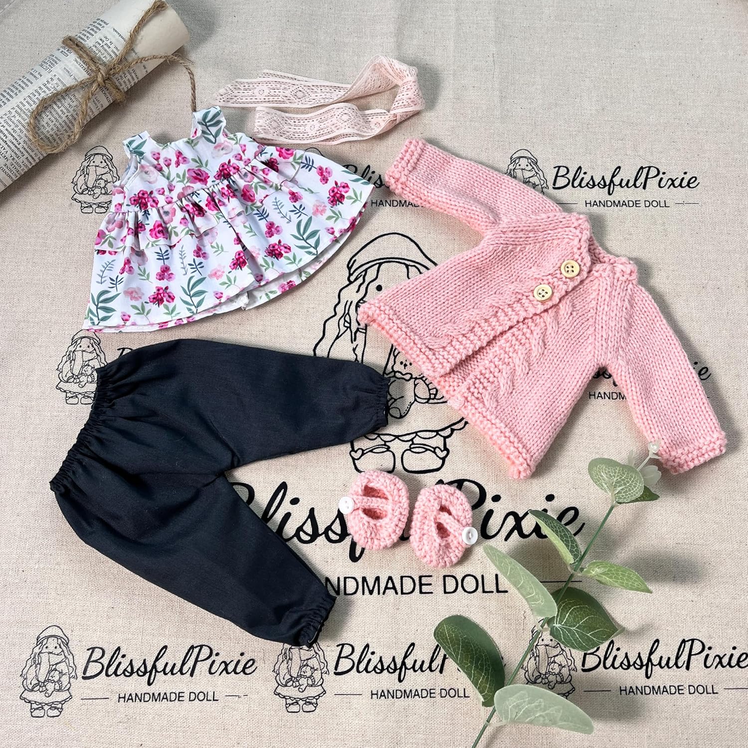 BlissfulPixie Handmade Waldorf Doll Clothes 12 inch Clothing Set with Pretty Box Girl Christmas Birthday Present-Elsee's Clothes Accessories