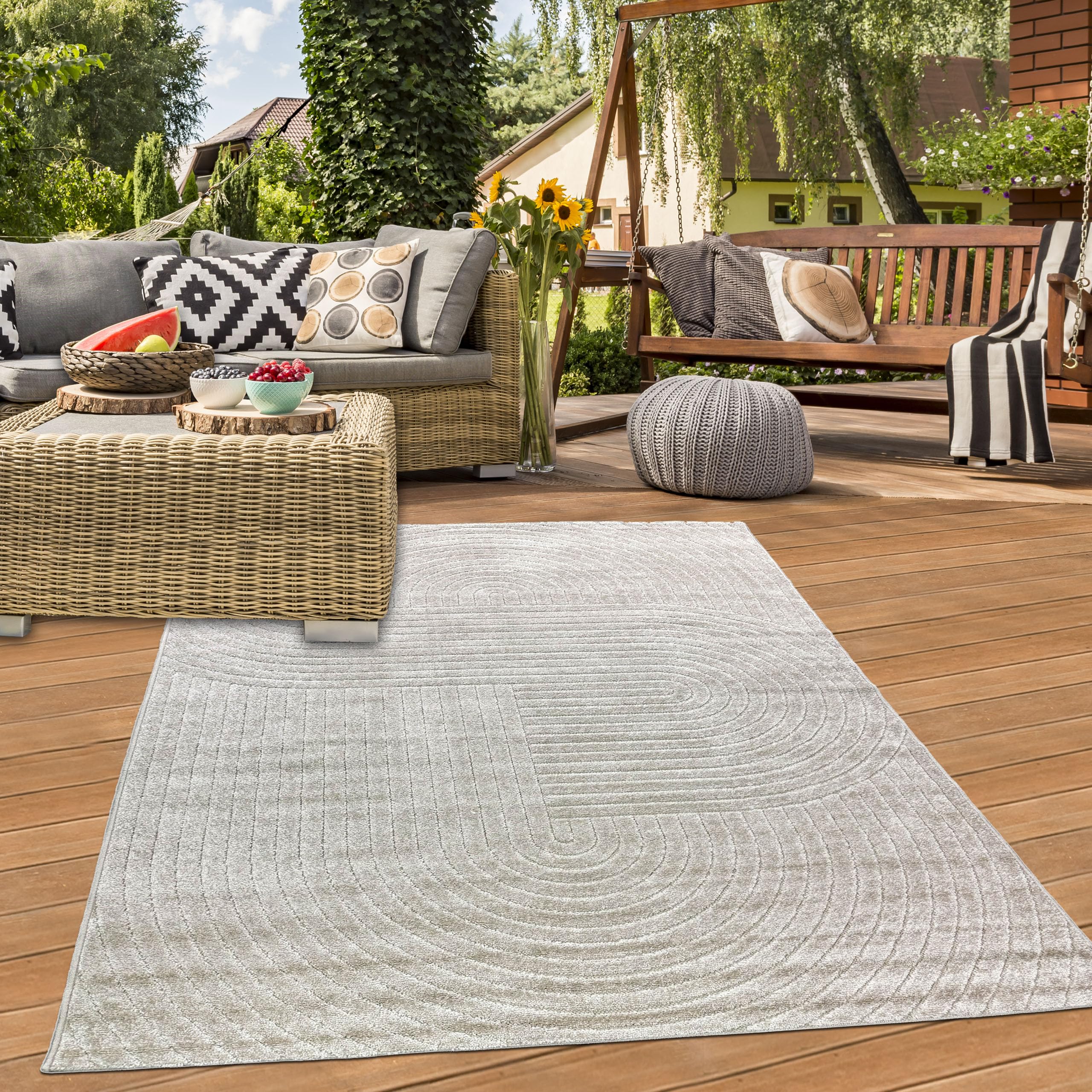 Teppich-Traum Dywan do wewnątrz i na zewnątrz ogród patio balkon ogród zimowy odporny na warunki atmosferyczne światło boho łatwy w pielęgnacji w kolorze beżowym, 160 x 220 cm