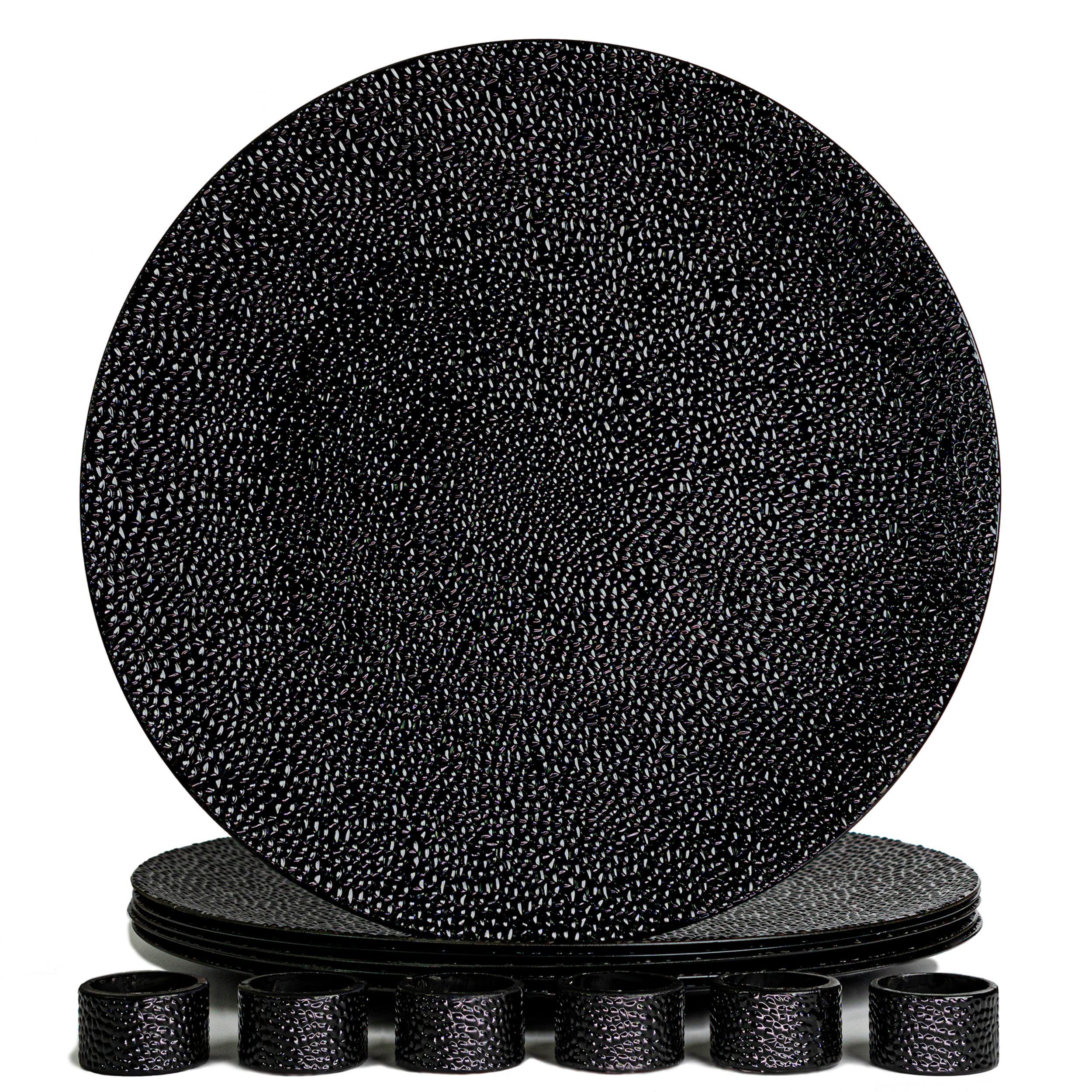 Rickion Charger Plates and Napkin Rings, Set of 6, Black Chargers for ...