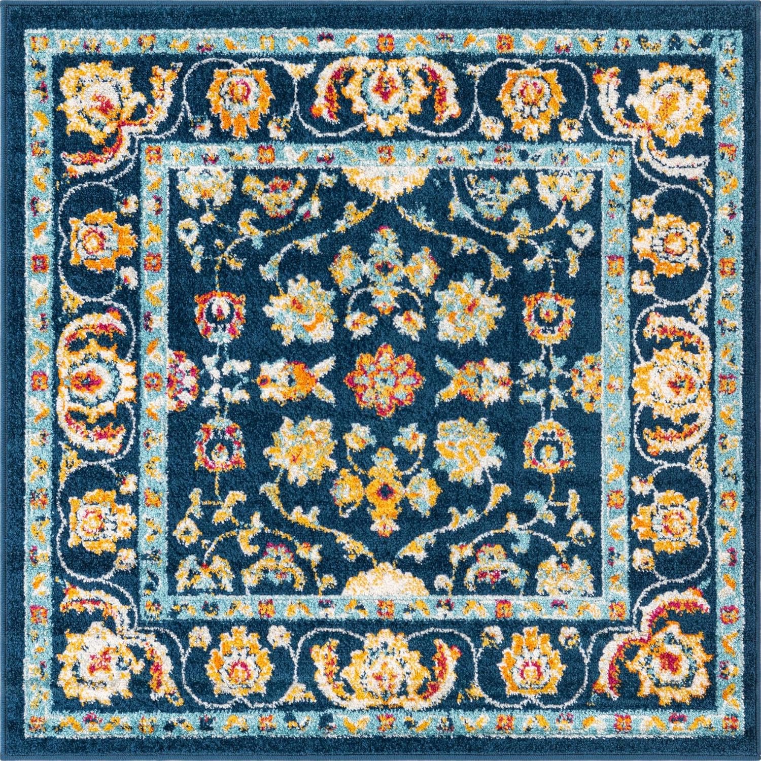 Rugs.com Aurelia Collection Rug – 4 Ft Square Navy Blue Medium-Pile Rug Perfect for Living Rooms, Kitchens, Entryways