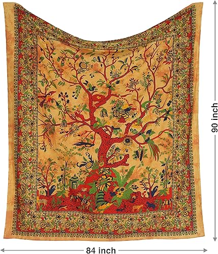 Miniatura 3 de Craft Trade Tapiz de árbol de la vida para dormitorio, tapiz hippie para colgar en la pared, para sala de estar, colcha india, teñido anudado, tapiz