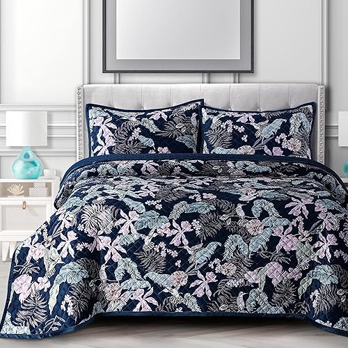 Miniatura 5 de Floris - Juego de edredón de terciopelo estampado Queen