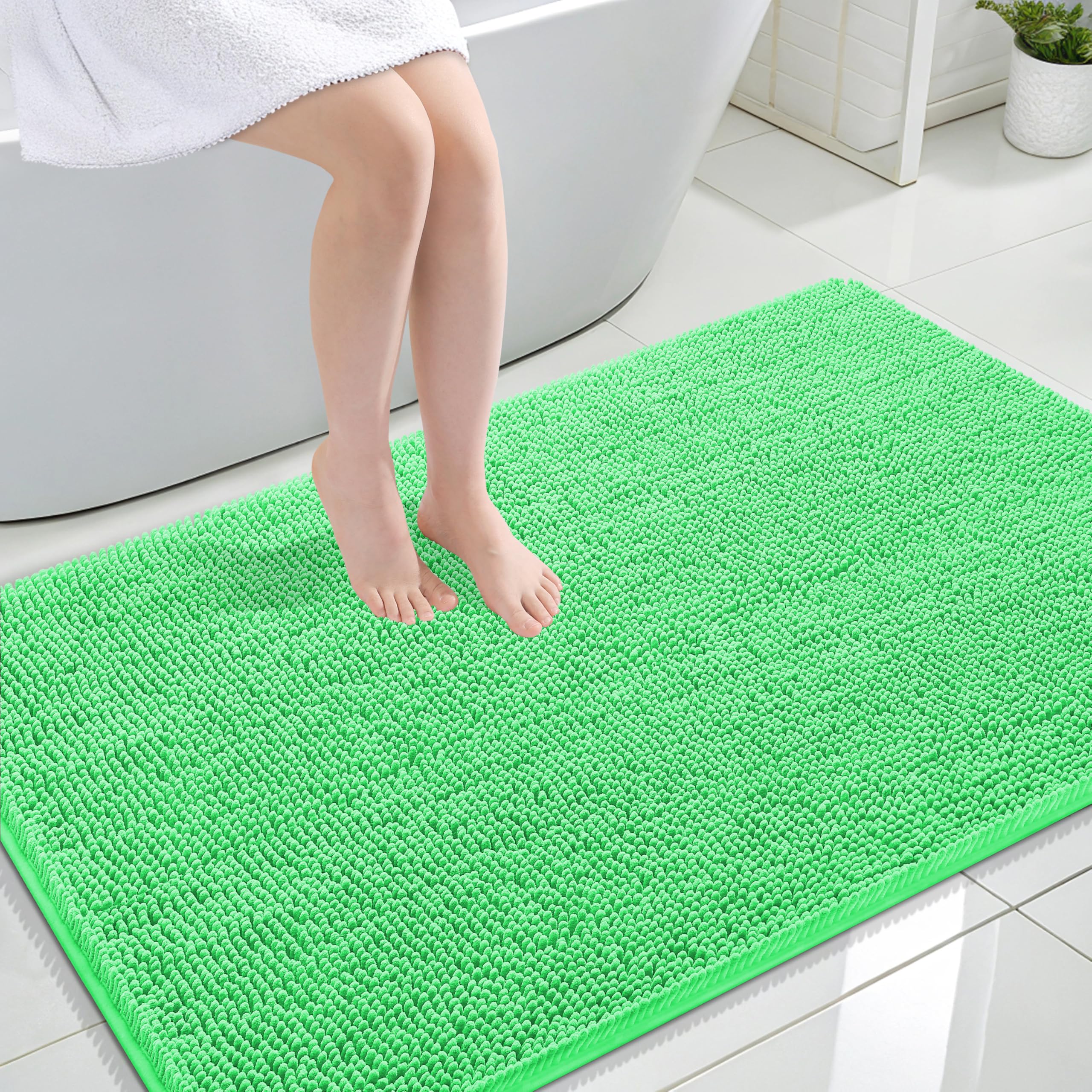 OLANLY Large Bathroom Rugs 47x32, Extra Soft Absorbent Chenille Bath Rugs | Mint Green, Quick-Drying Rubber Backing, Machine Washable Bath Mat for Bathroom Floor, Tub and Shower, Home Decor Accessories