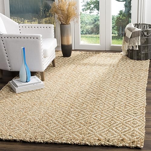 Miniatura 1 de SAFAVIEH Alfombra de área de colección de fibra natural, 5 x 8 pies, marfil y natural, yute hecho a mano, ideal para zonas de alto tráfico en sala