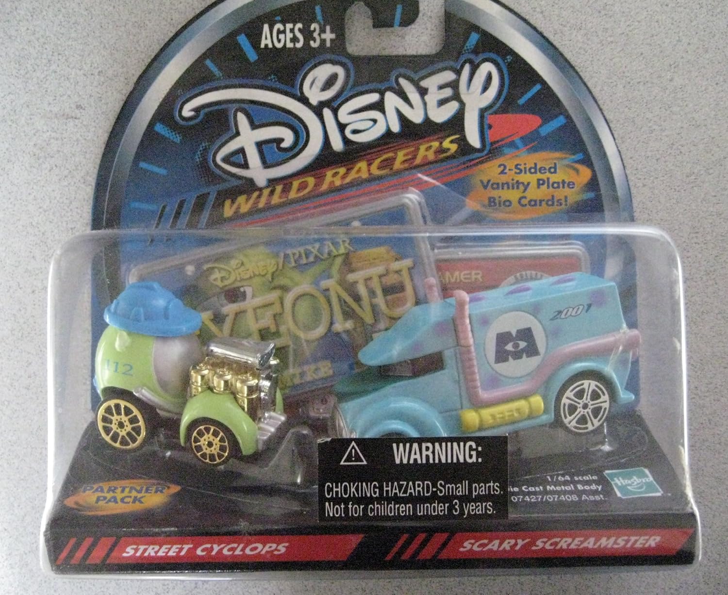 Disney's Wildracers Street Cyclops and Scary Screamster with 2-sided Vanity Plate Bio Cards!