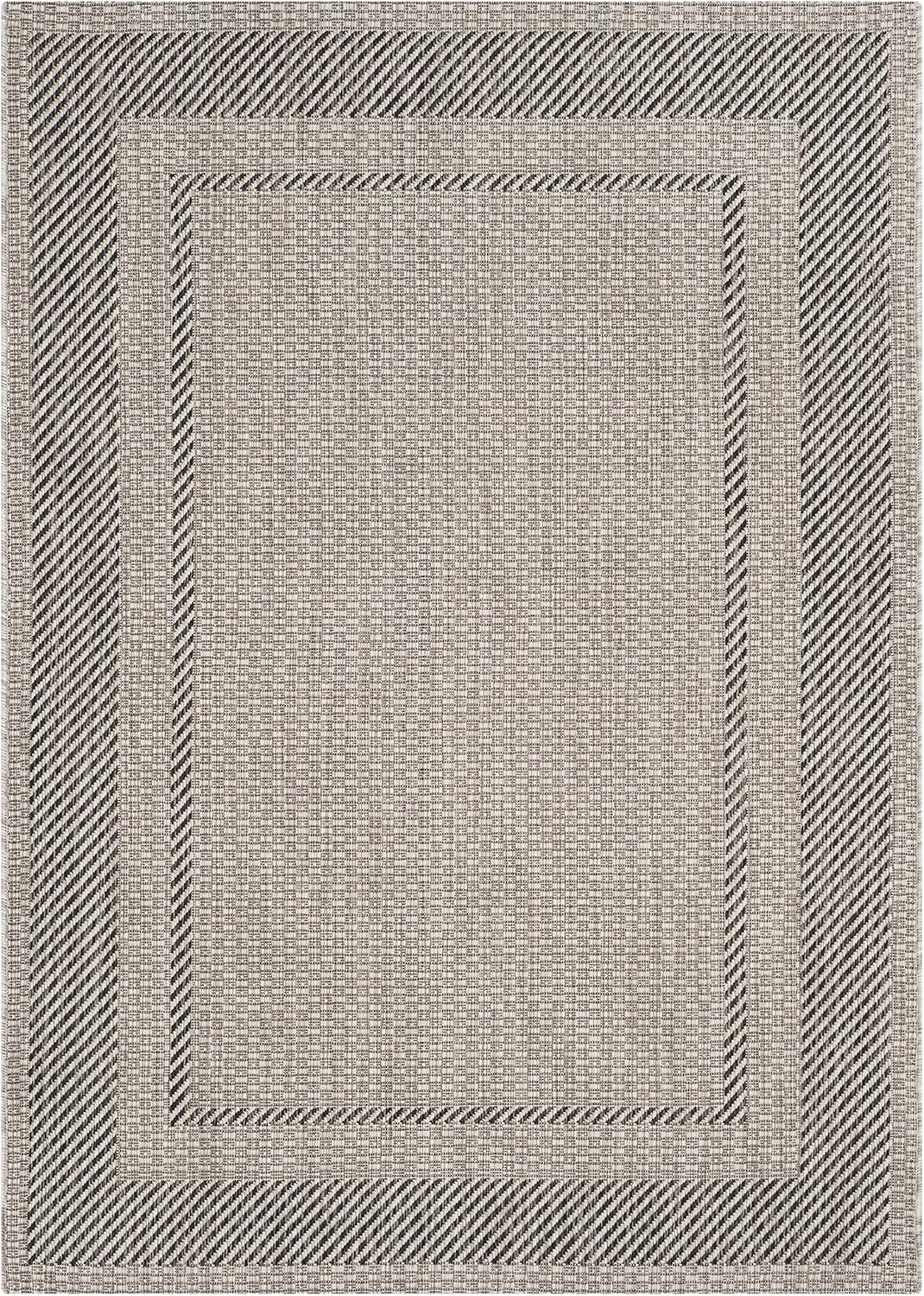 SAFAVIEH Courtyard Collection 4' x 5'7" Beige/Black CY8477 Indoor/ Outdoor Waterproof Easy-Cleaning Patio Backyard Mudroom Accent-Rug
