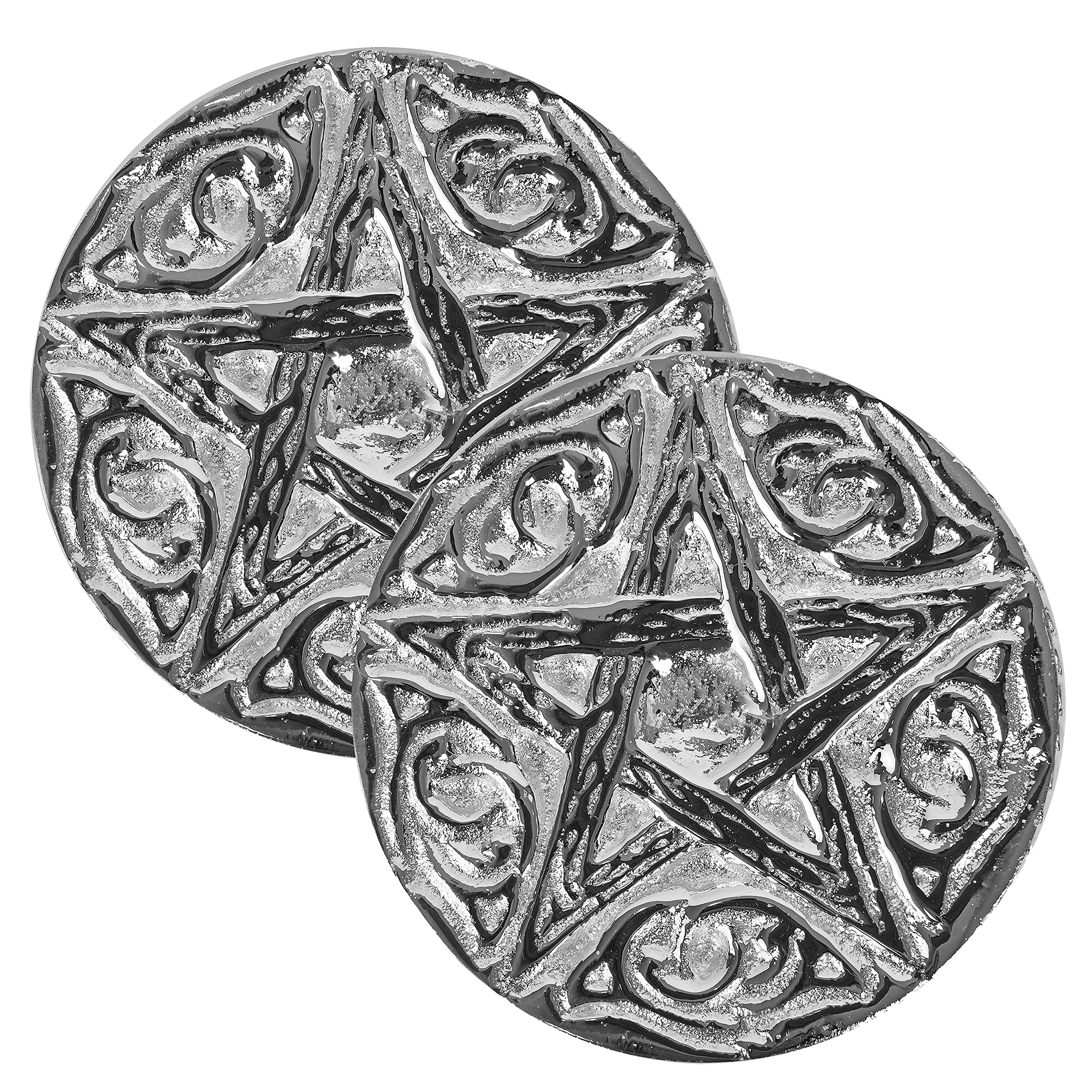 Incense Garden Altar Tile Silver Plated Round - Pack of 2 - (Woodland Pentagram) - 3 Inches