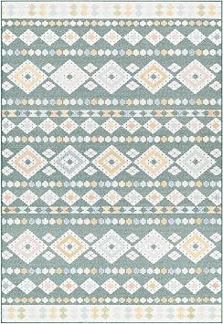 BoutiqueRugs Indoor/Outdoor Green Geometric 5x7 Area Rug Coastal Cream Mustard Blue Olive Navy Metta Living Room Bedroom Dining Room Home Office Apartment 53" x 7 Stain Resistant Non-Shedding