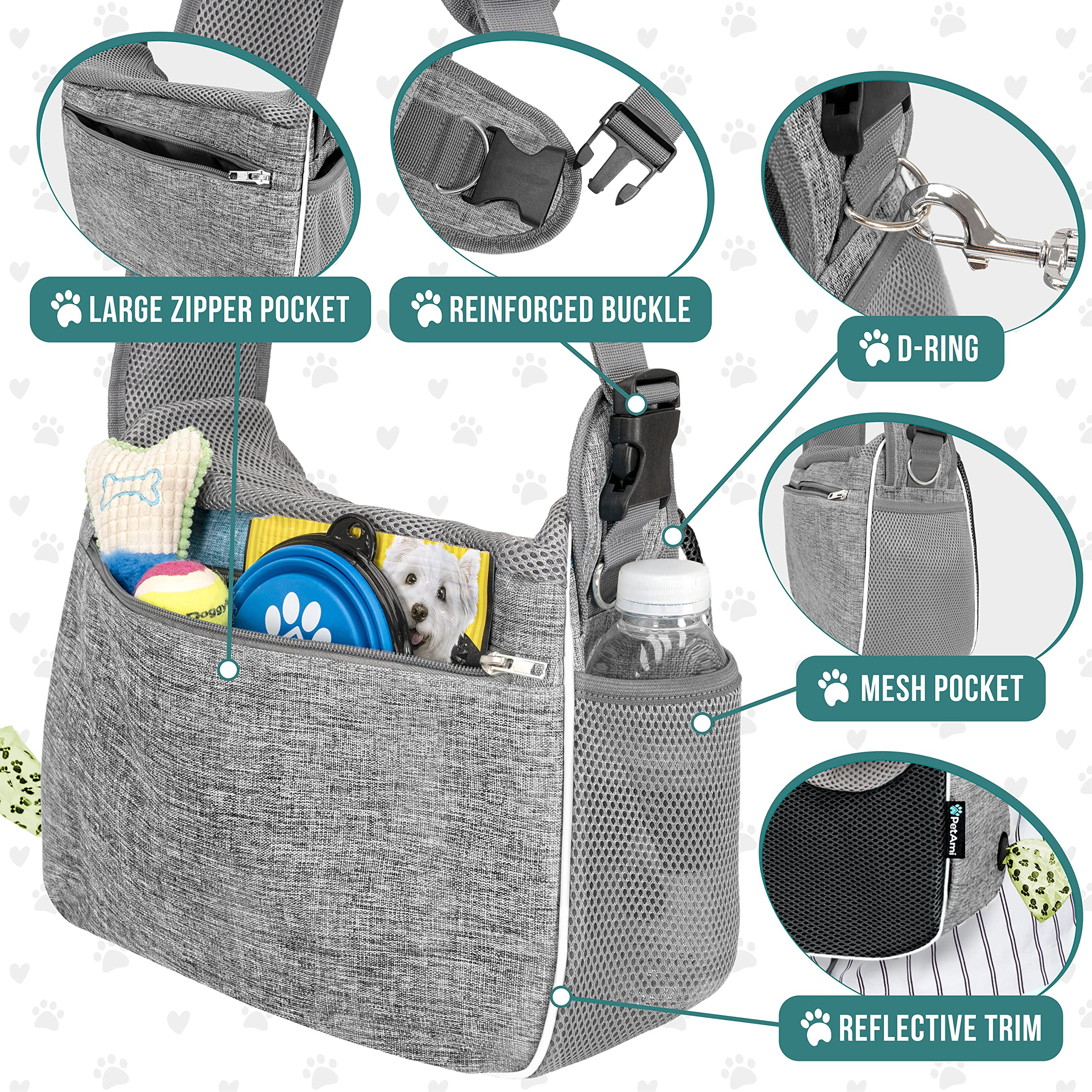 PetAmi Transportín para Perros pequeños, Bolsa Cruzada de Transporte para Cachorros, Bolsa de Transporte Ajustable para Mascotas para Llevar Viaje Mediano para Perros y Gatos, Bolsa de Perro para