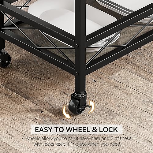 Miniatura 9 de IDEALHOUSE Bar Cart, 3 Tier Bar Carts for The Home,Grey Bar Cart with Wheels, Two Portable Trays, Wine Rack, Glasses Holder, Industrial Serving Cart