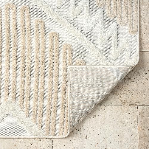 Miniatura 6 de Abani Alfombras de área  Patrón moderno de diamantes  Alfombra crema para sala de estar, dormitorio, comedor  Interiorexterior  Fácil de limpiar, no