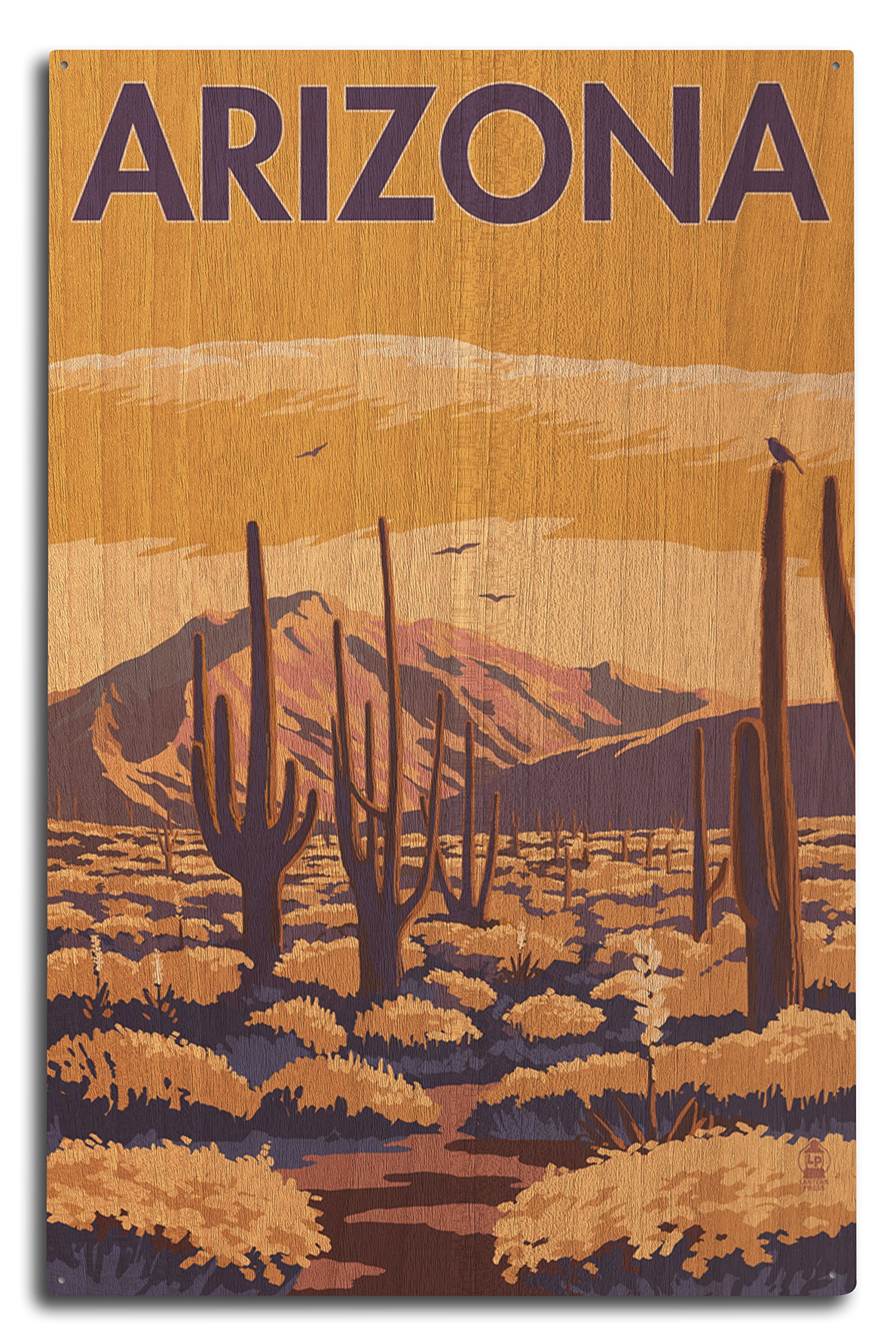 Lantern Press10x15 Inch Wood Sign, Ready to Hang Wall Decor, Arizona, Desert Scene with Cactus