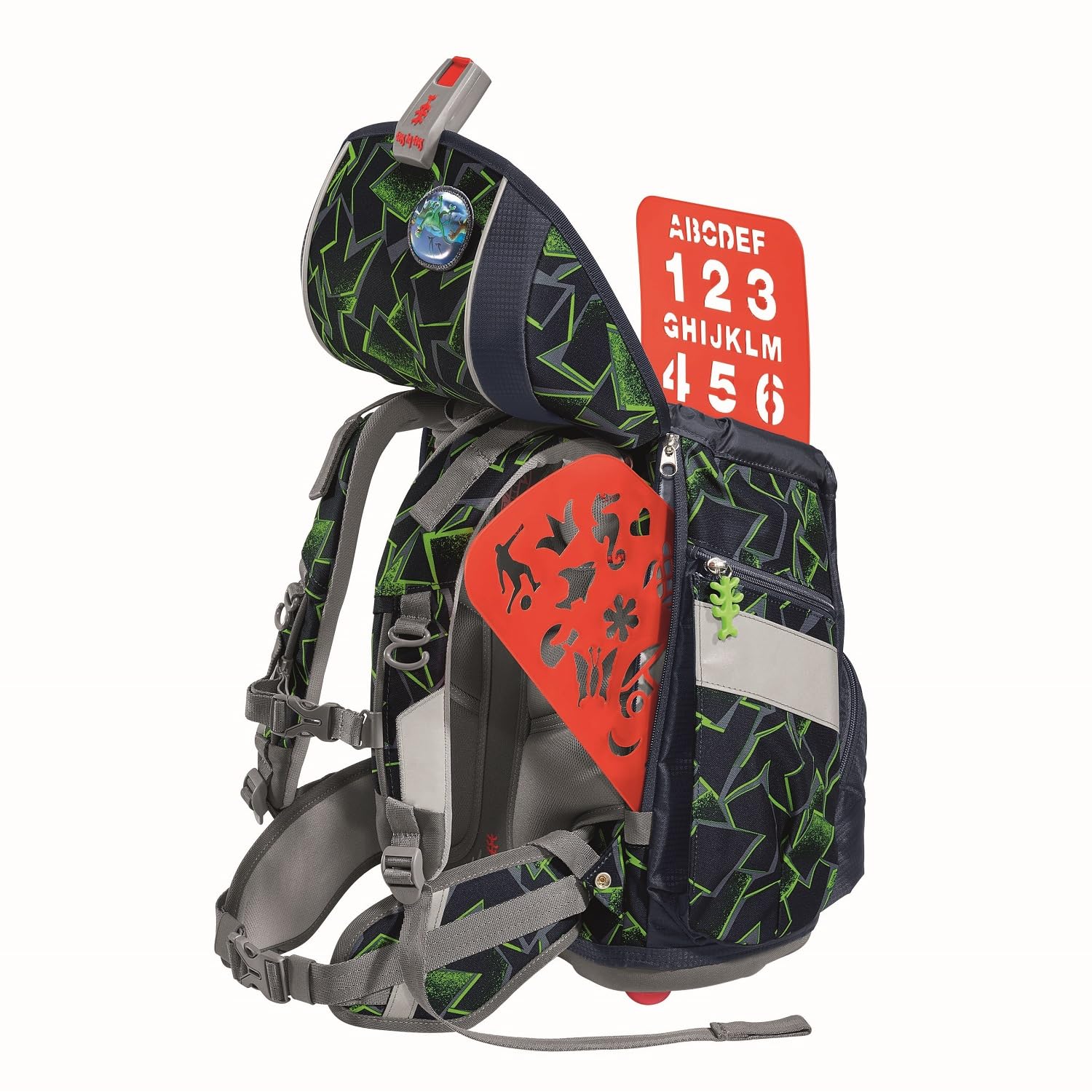 Step by Step Schulranzen-Set 2IN1 Plus „Wild T-Rex Taro“ 7-teilig, inkl. Edelstahl Isolierflasche, höhenverstellbar mit Hüftgurt, für die Grundschule, ab der 1. Klasse, 19L, grün-schwarz, Dino-Design