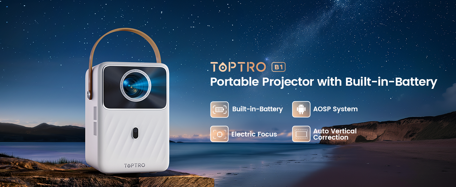 TOPTRO Portable 1080P Mini Projector with 5G WiFi and Bluetooth