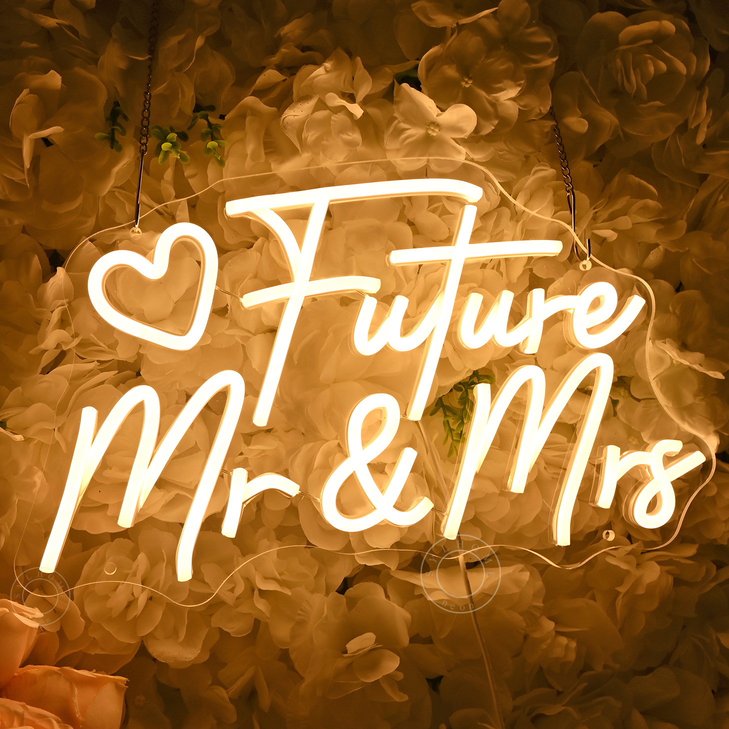 Image of SYLHOME Future Mr & Mrs Led Neon Light Sign Wedding Wall Decor Sign Banner Engagement Party Bridal Shower Light Up Sign Backdrop 15.75 inch X 9.25 inch USB Warm