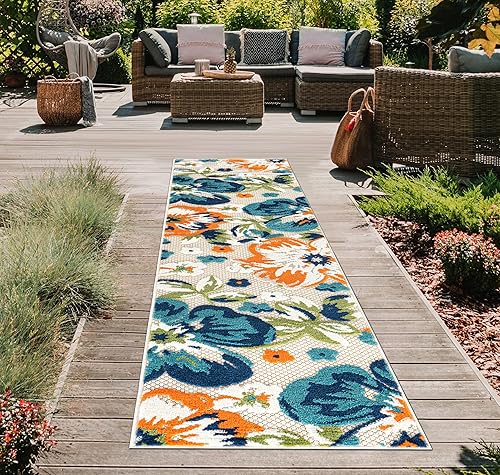 Miniatura 8 de Rugshop Bergamo - Alfombra de pasillo contemporánea con estampado floral que no desprende pelusa, para patio, terraza, patio y exterior, 2 x 7 pies,