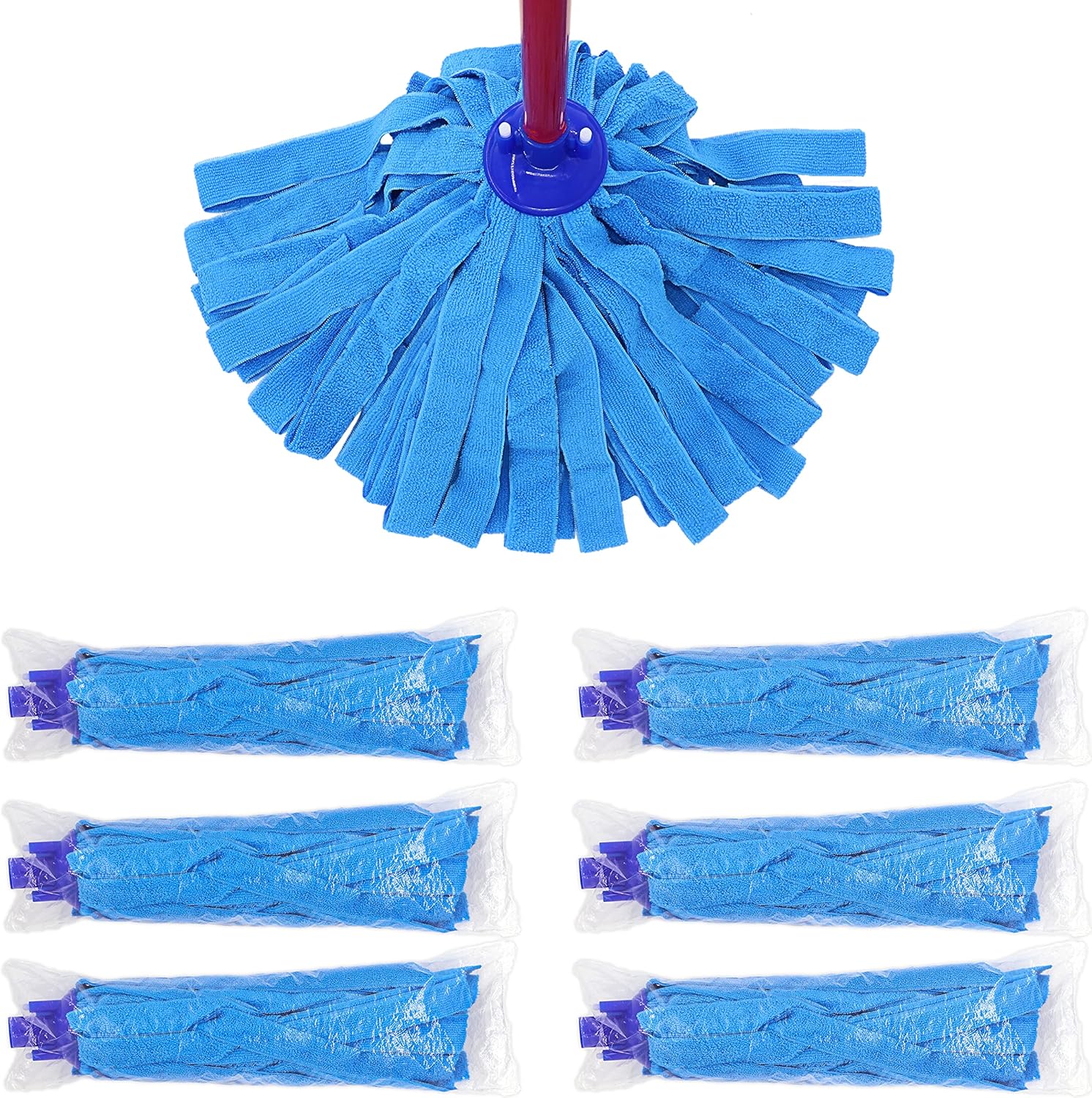 6 PCS Blue Microfiber Mop Replacement Compatible with All Standard US Threading Pole &0.8" Diameter Mop Handle