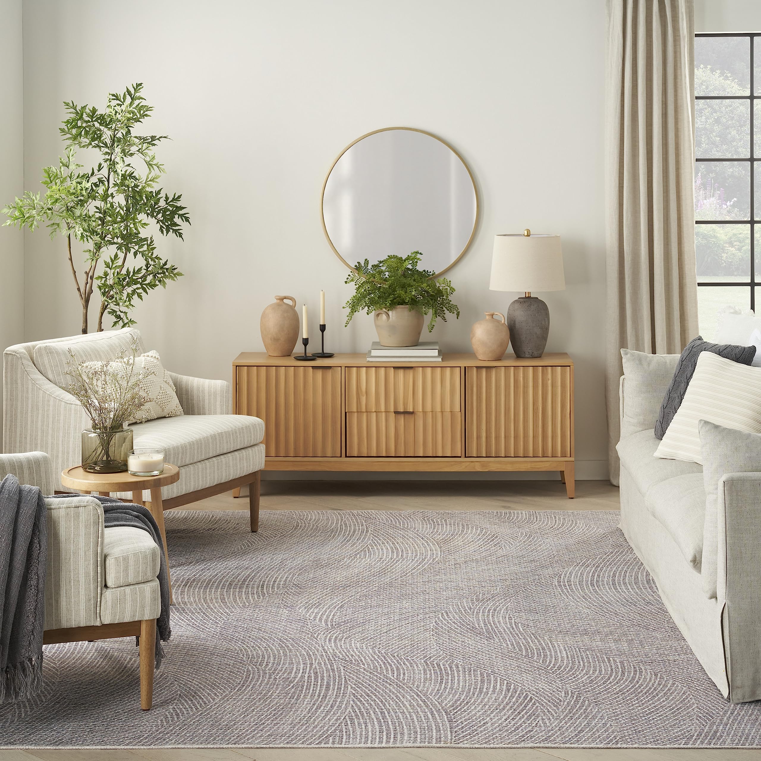 Nourison Washables Abstract Ivory Grey 6' x 9' Area Rug, Easy Cleaning, Non Shedding, Bed Room, Living Room, Dining Room, Kitchen (6x9)