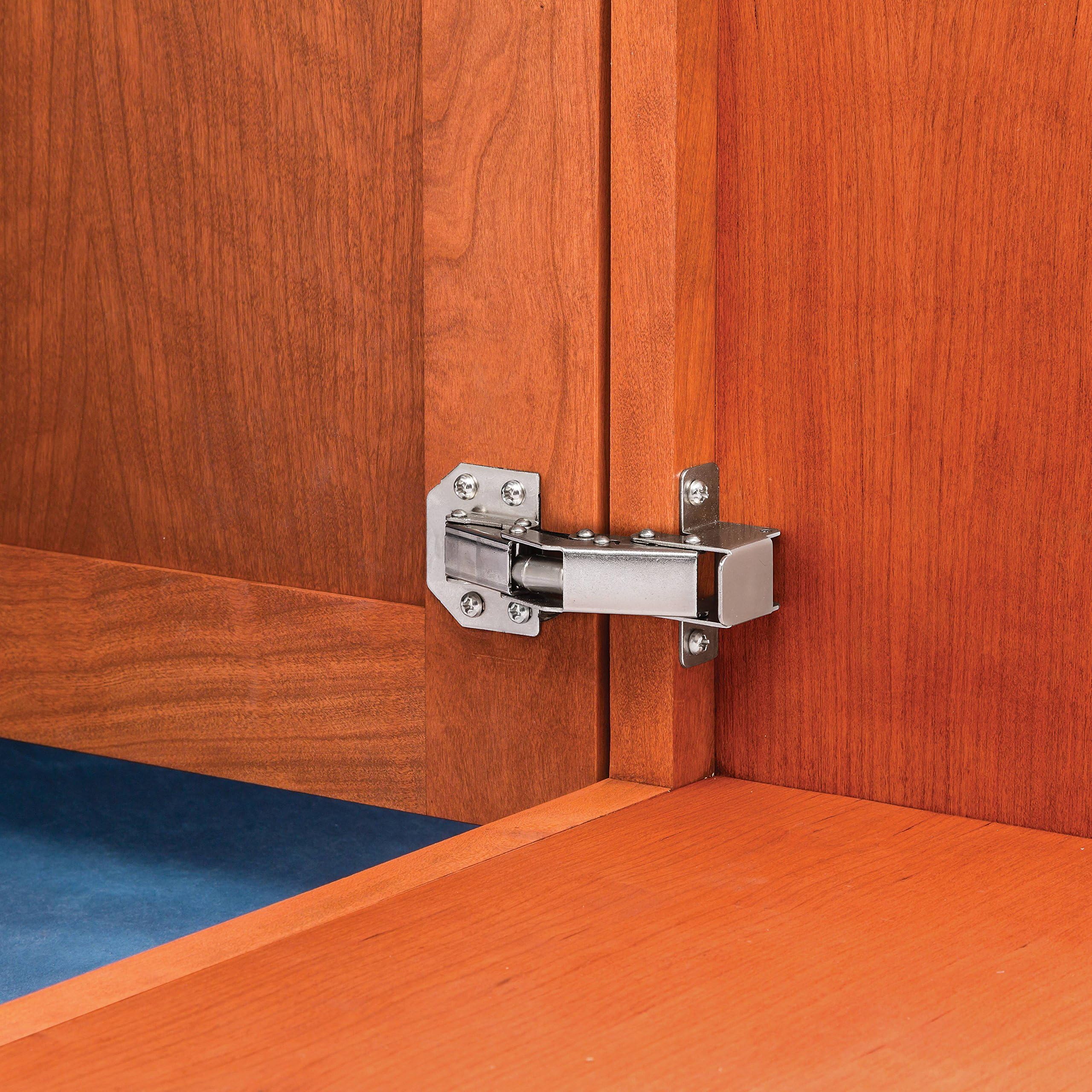 Surface-Mount Face-Frame Cabinet Hinges – Heavy-Duty, No-Mortise Self Closing Cabinet Hinges – 900 Opening Cabinet Door Hinge Allows 1/2” to 5/8” Overlay – Nickel-Plated, Durable Steel European Hinges