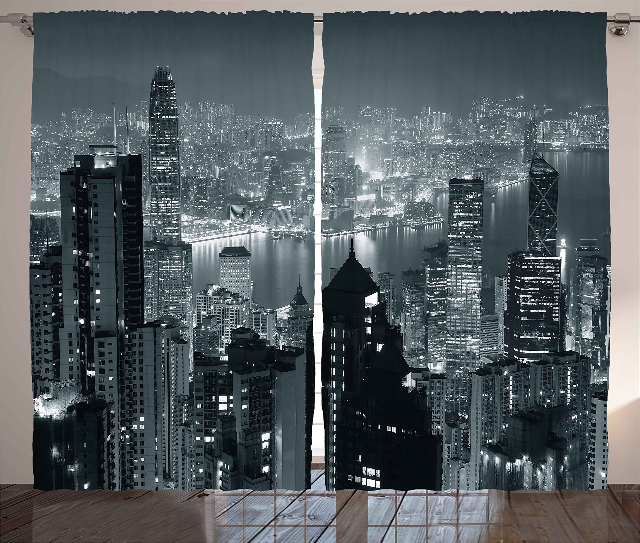 Amazon Com Ambesonne City Curtains Aerial Night Of View Hong Kong Skyline Famous Modern Urban Town Metropolis Panorama Image Living Room Bedroom Window Drapes 2 Panel Set 108 X 63 Grey Home