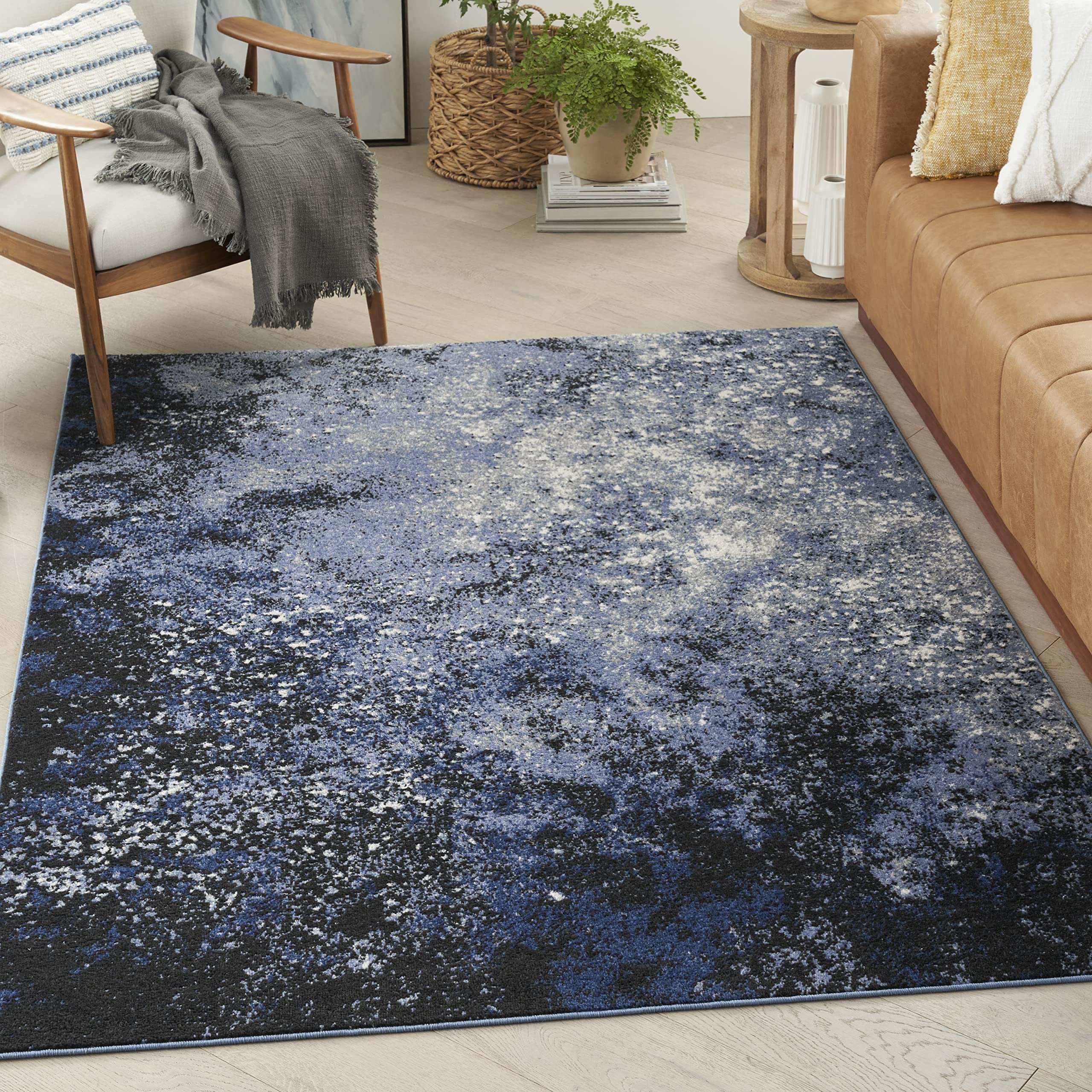Nourison Home Passion Light Blue Black 3'9" x 5'9" Area Rug - Easy Clean, Non Shedding, Bed Room, Living Room, Dining Room, Kitchen (4' x 6')