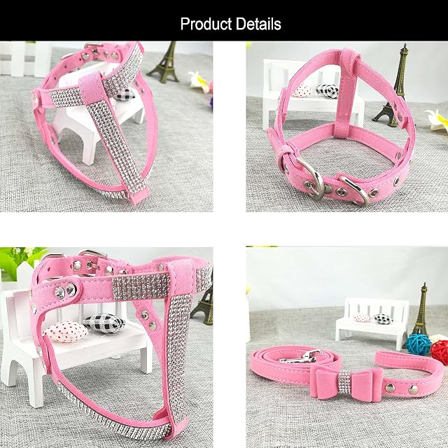 Foto 5 de 6 de Newtensina Moda Perro arnes con Diamante y Correa Bling Linda Perro arnes Cachorros arnes con Pajarita Correa…