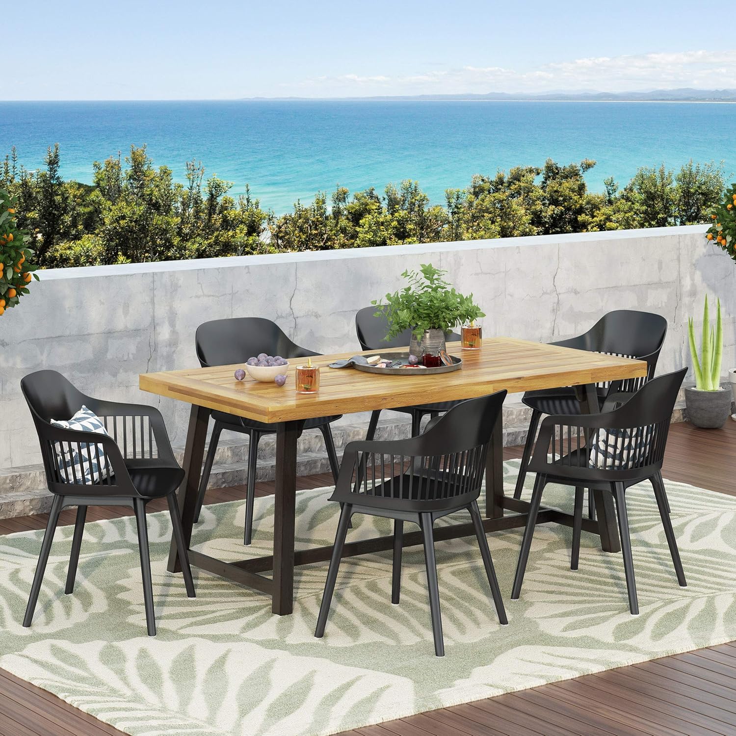 Christopher Knight Home Dahlia Outdoor Dining Sets, Black + Sandblast Black
