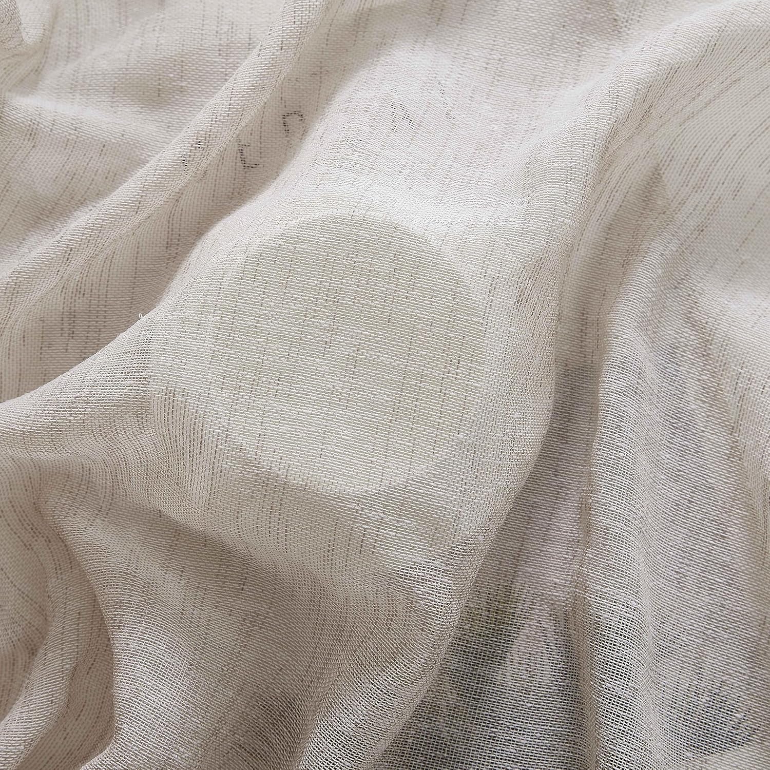 HLC.ME Penelope Faux Linen Textured Semi Sheer Privacy Sun Light Filtering Transparent Window Pocket Hole Thick Curtains Drapery Panels for Bedroom & Living Room, 2 Panels (54 W x 63 L, Cream)