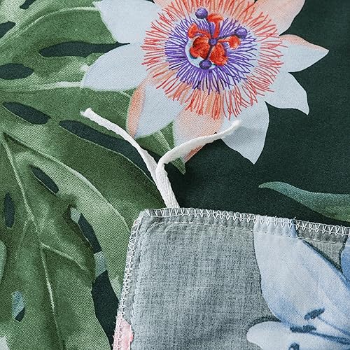 Miniatura 7 de Softta Juego de funda de edredón de 3 piezas, tamaño matrimonial, color verde, juego de ropa de cama de flores coloridas, 100% algodón puro, hojas
