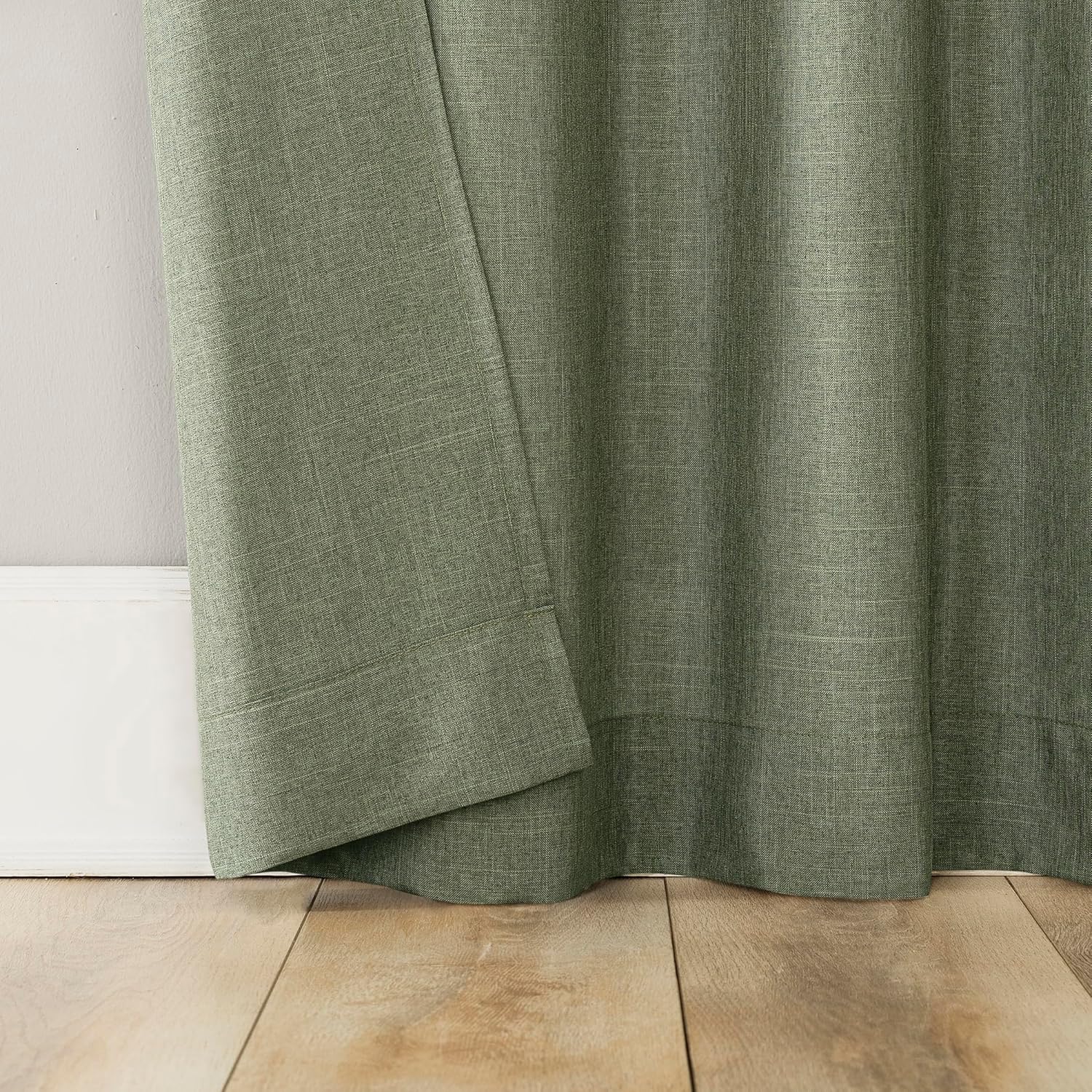 No. 918 Trevor 2-Pack Heathered Linen Texture Semi-Sheer Tab Top Curtain Panel Pair, 40" x 63, Moss Green