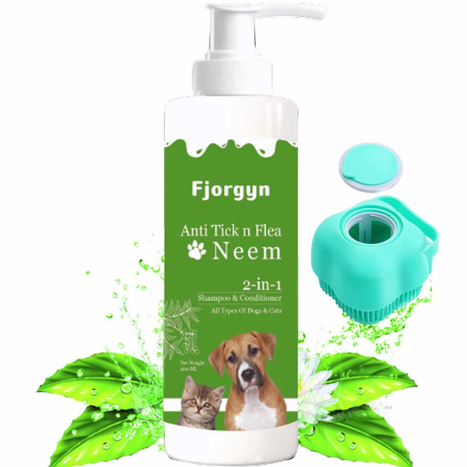 Fjorgyn Anti-Tick & Flea 2-in-1 Neem Shampoo & Conditioner | Bathing Brush | Use in Shampoo Dispenser | Massaging | Body Scrub | Deep Cleaning | Dog Accessories | Pet Shampoo for Dog & Cats (200ML) (B0DD4964DJ) Amazon Price History, Amazon Price Tracker
