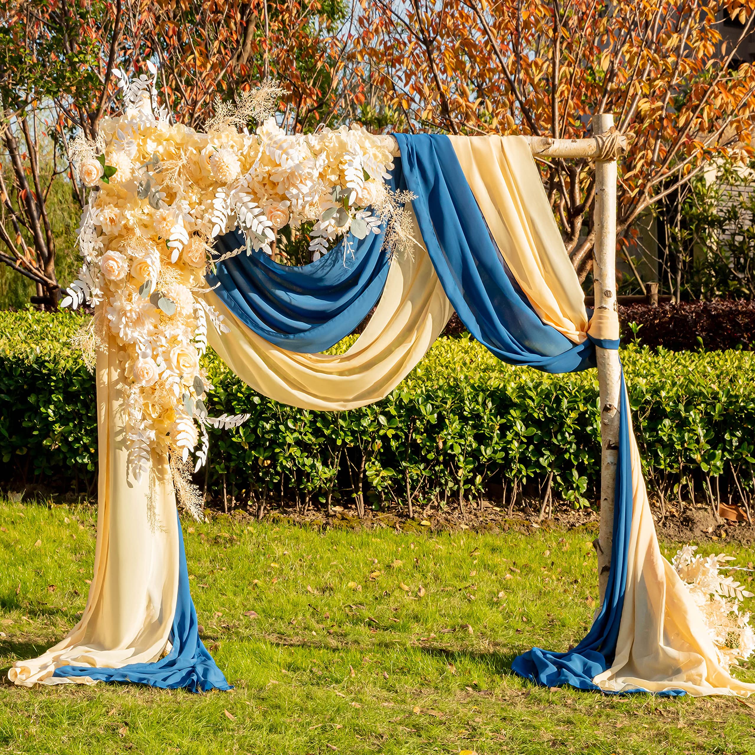 EBETA Tenda per matrimonio, decorazione a mano libera, per arco di nozze e uva a baldacchino, tenda per finestre, Mantovane in tessuto chiffon (Blu denim, 145 x 600 cm)