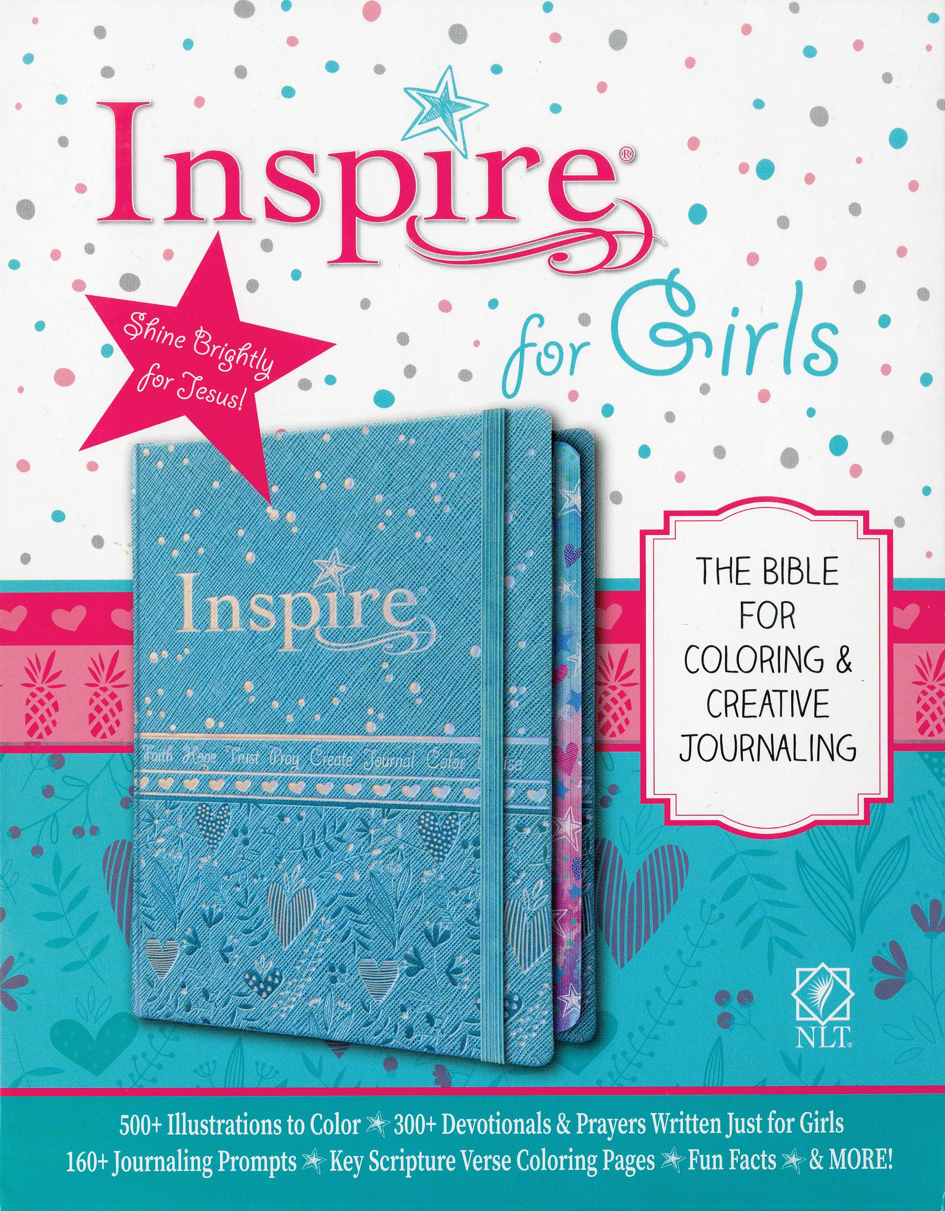 Tyndale NLT Inspire Bible for Girls (Hardcover LeatherLike, Metallic Blue): Journaling and Coloring Bible for Kids – Over 500 Scripture Illustrations to Color - Creative Bible Journal