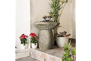 USA1393 Outdoor Floor Vintage Pedestal Lotus Rock Water Fountain: Cascading Serenity for Your Patio