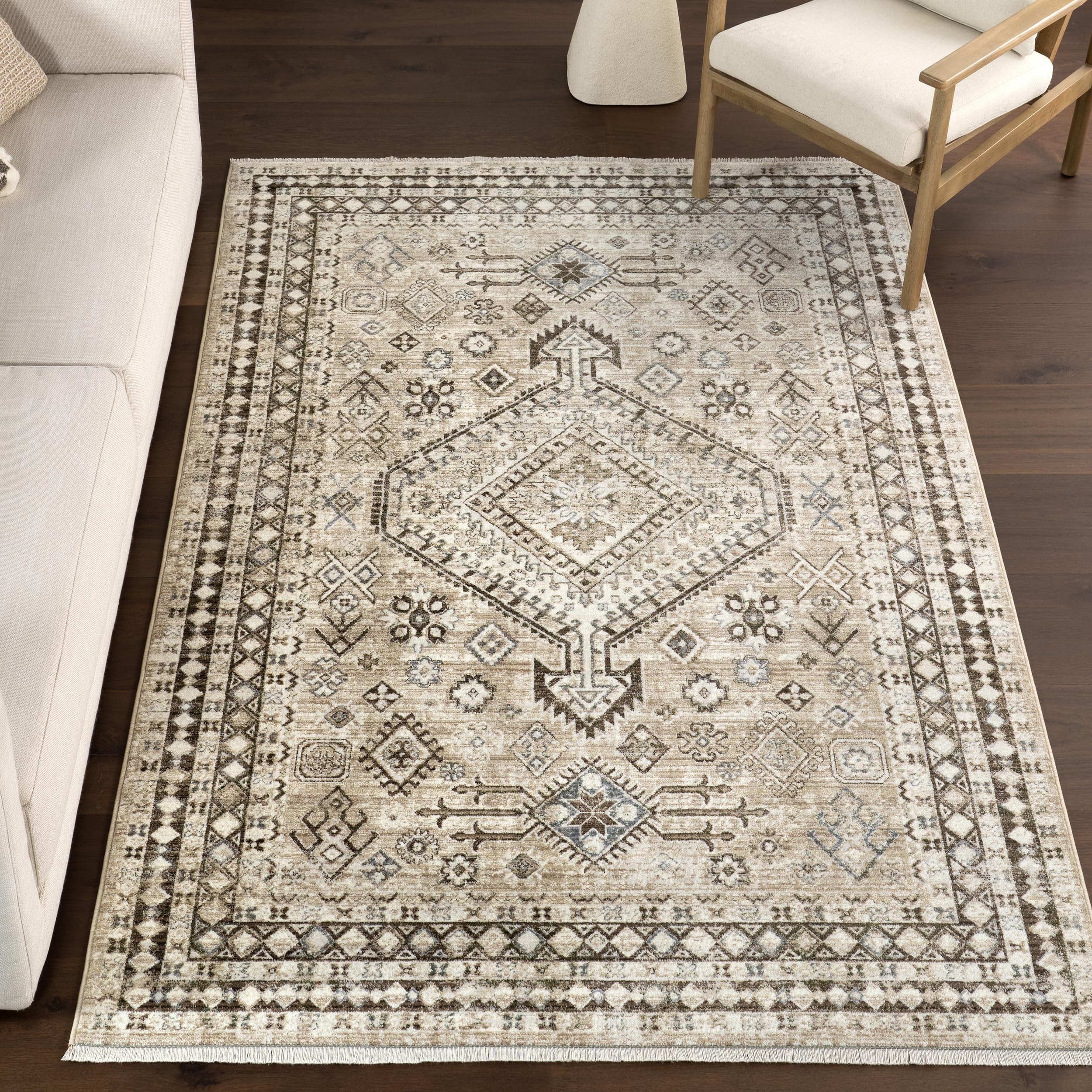 nuLOOM Fringed Performance Indoor Area Rug, Power Loomed, Easy Clean, Durable, Non-Shed, 8' x 10', Vanesa Light Brown